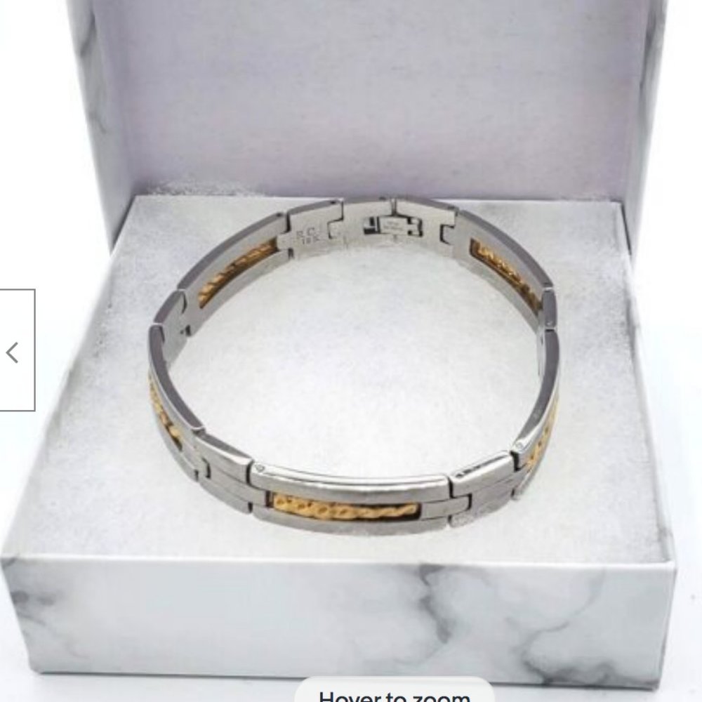 Rci Bracelet 18kt Stamped Gold Stainless Steel Mens Unisex Box Link 8.5 In View 2